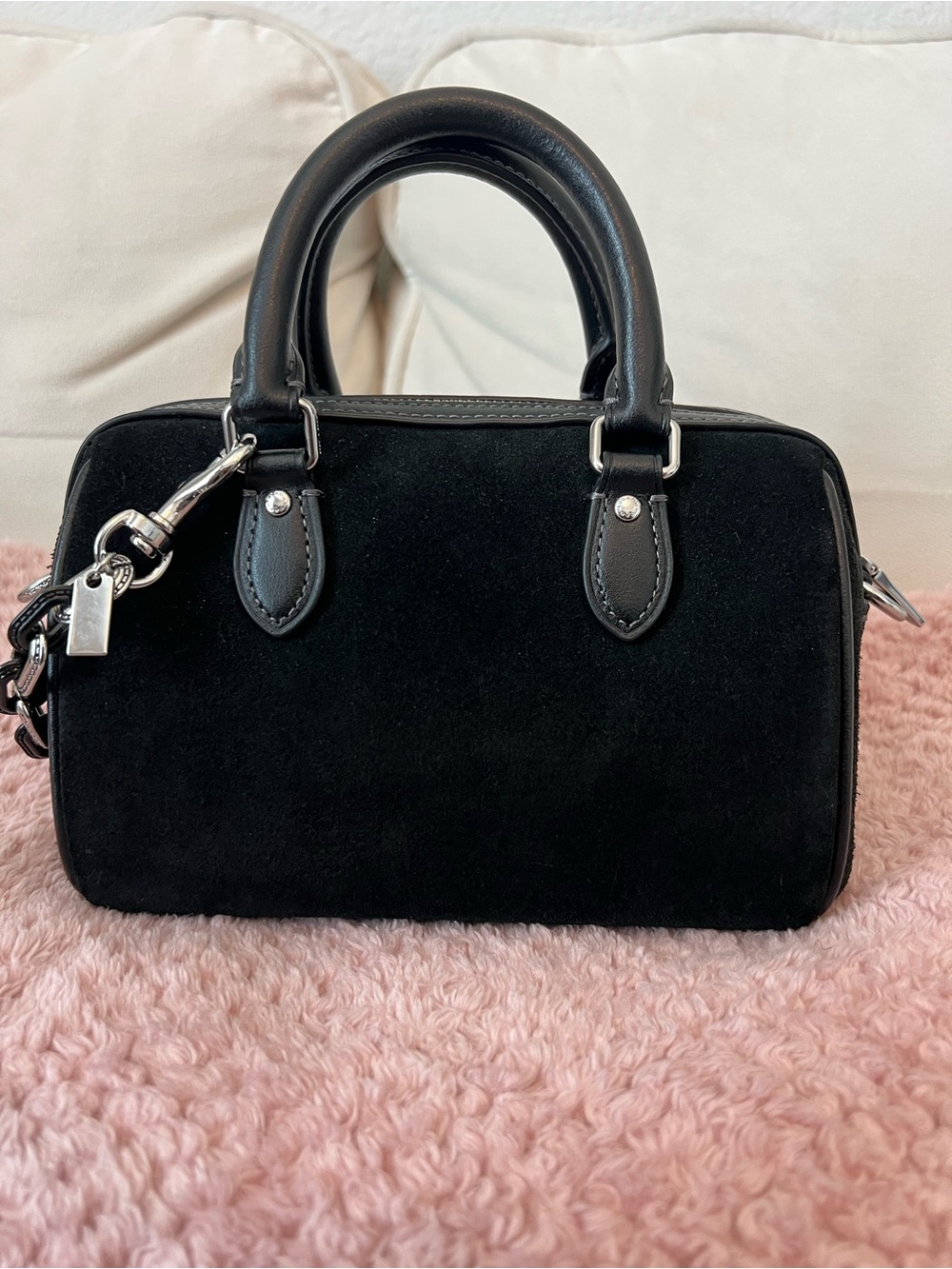 Coach Black Suede Mini Rowan with Silver Hardware - Picture 3 of 8